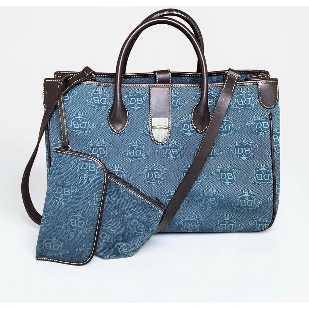 Vintage Blue Denim Monogram Dooney & Bourke Denim Satchel Bag